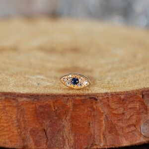 Solid 14k Gold & CZ Evil Eye - press-fit/threadless end